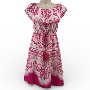 Flying Tomato Off Shoulder Mini Dress Size S  Pink/White Talavera Pattern
